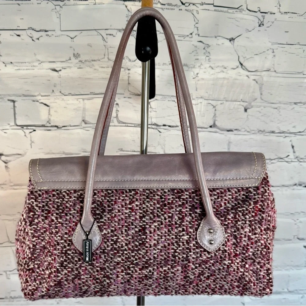 Helen Welsh‎ Elegant Italian Leather and Purple Tweed Shoulder Bag